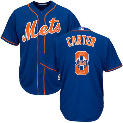 Mets #8 Gary Carter Blue Team Logo Fashion Stitched MLB Jersey